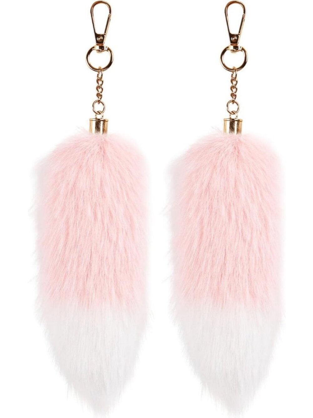 2 Pcs Pink White Lightweight Fox Fluffy Plush kawaii Tail Keychain for Bag Charm